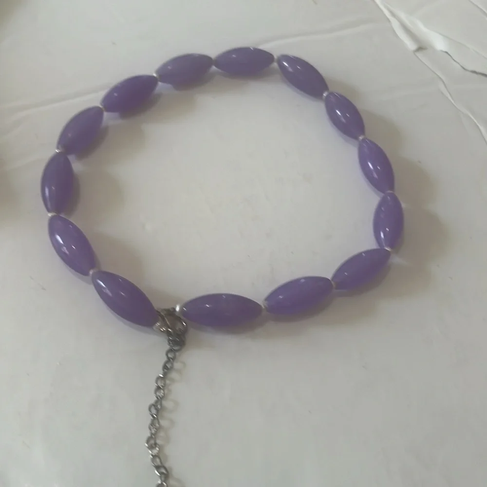LAVENDER JADE PURPLE GEMSTONE‎ STERLING SILVER SIGNED GSJ NECKLACE & EARRING SET